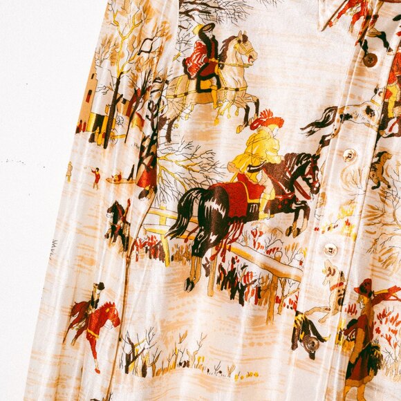 Vintage 70s Hutzpah Butterfly-Collar Disco Shirt with Equestrian Hunting Scene - Picture 5 of 6